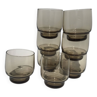 8 Low Smoked Water Glasses 70's