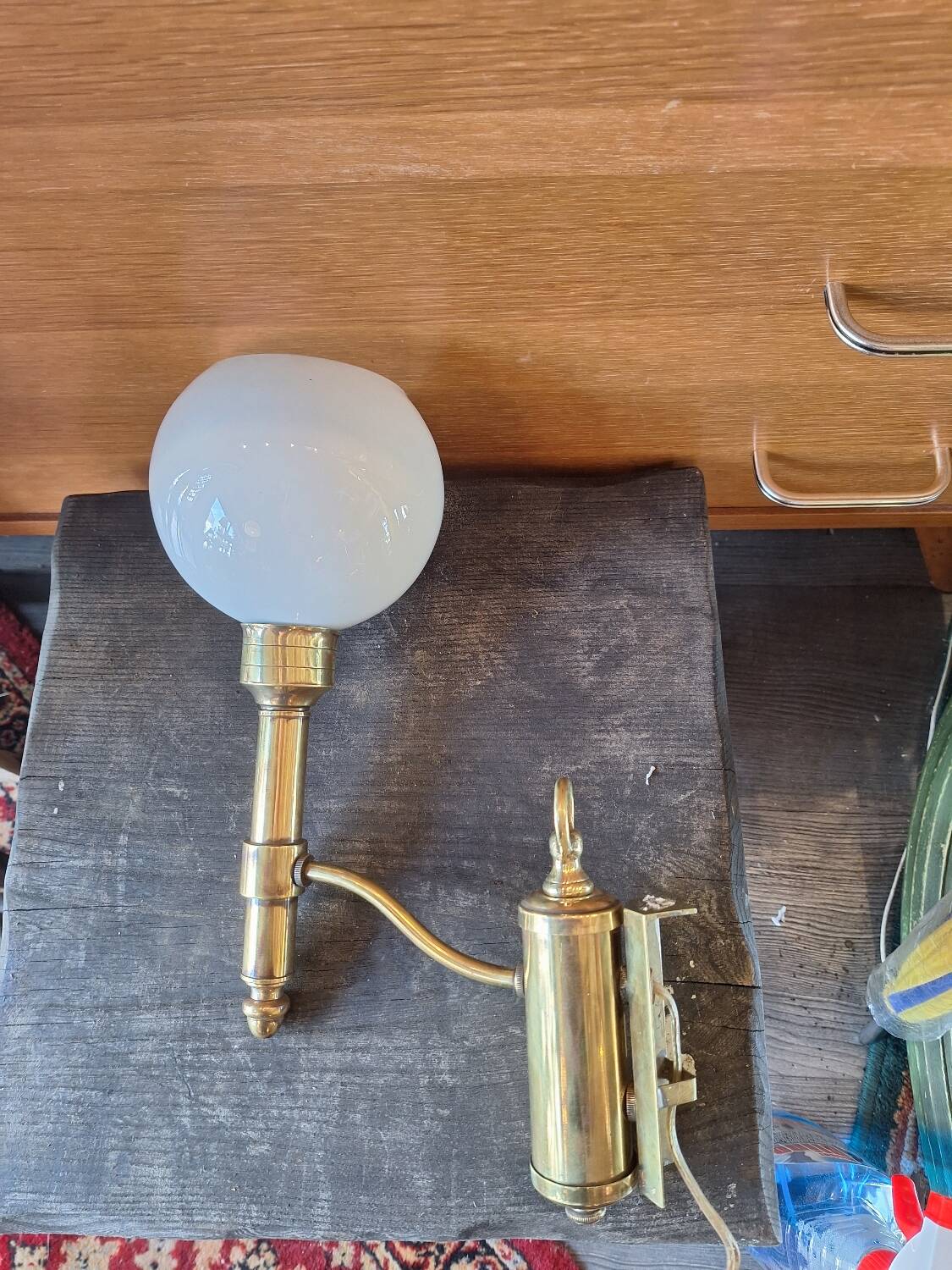 White opaline brass corner wall light