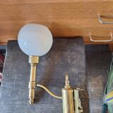 White opaline brass corner wall light