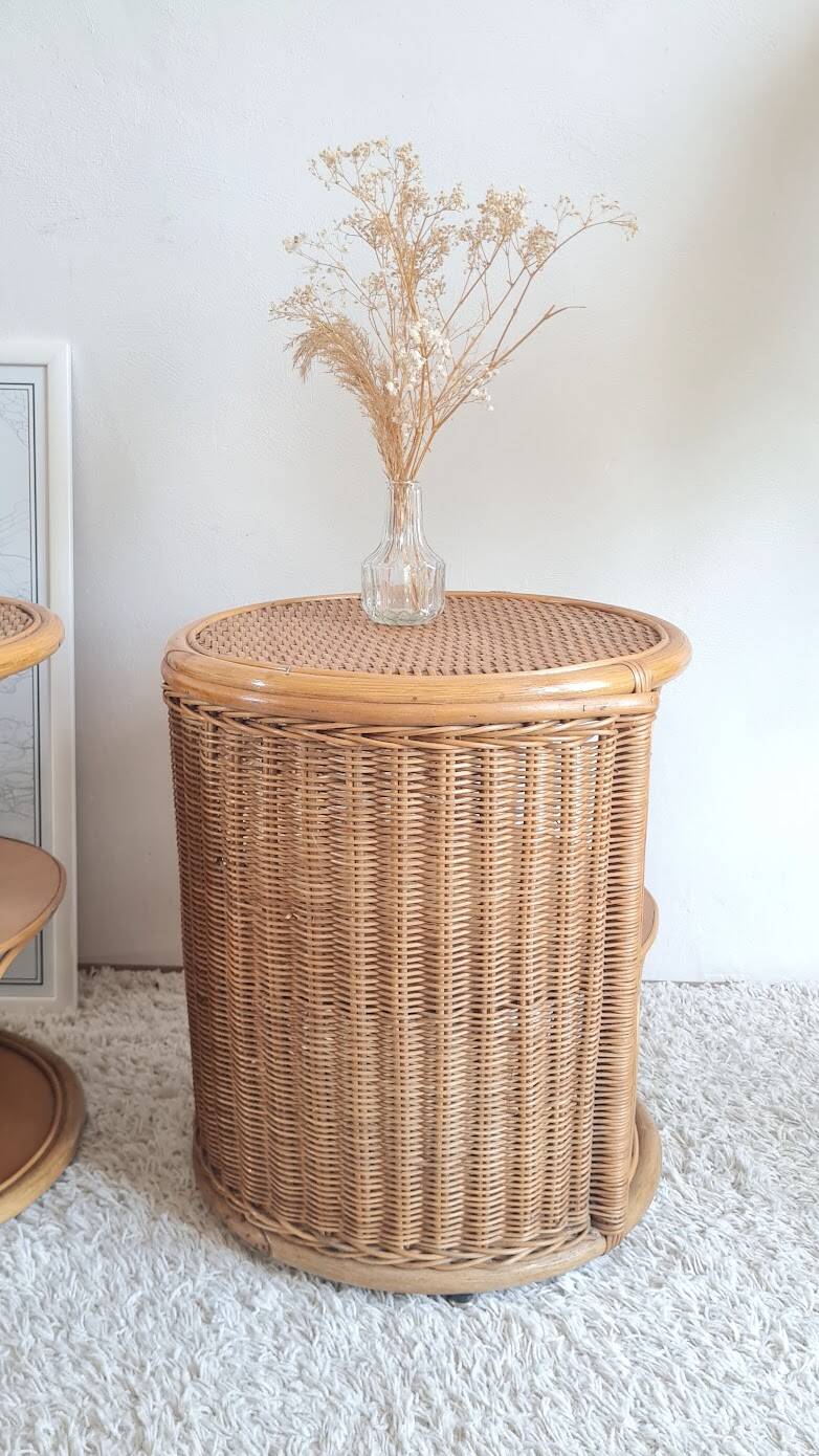 Pair of wicker bedside tables circa the 1970s.