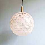 Suspension Space Age in brass and textured glass, 1970s