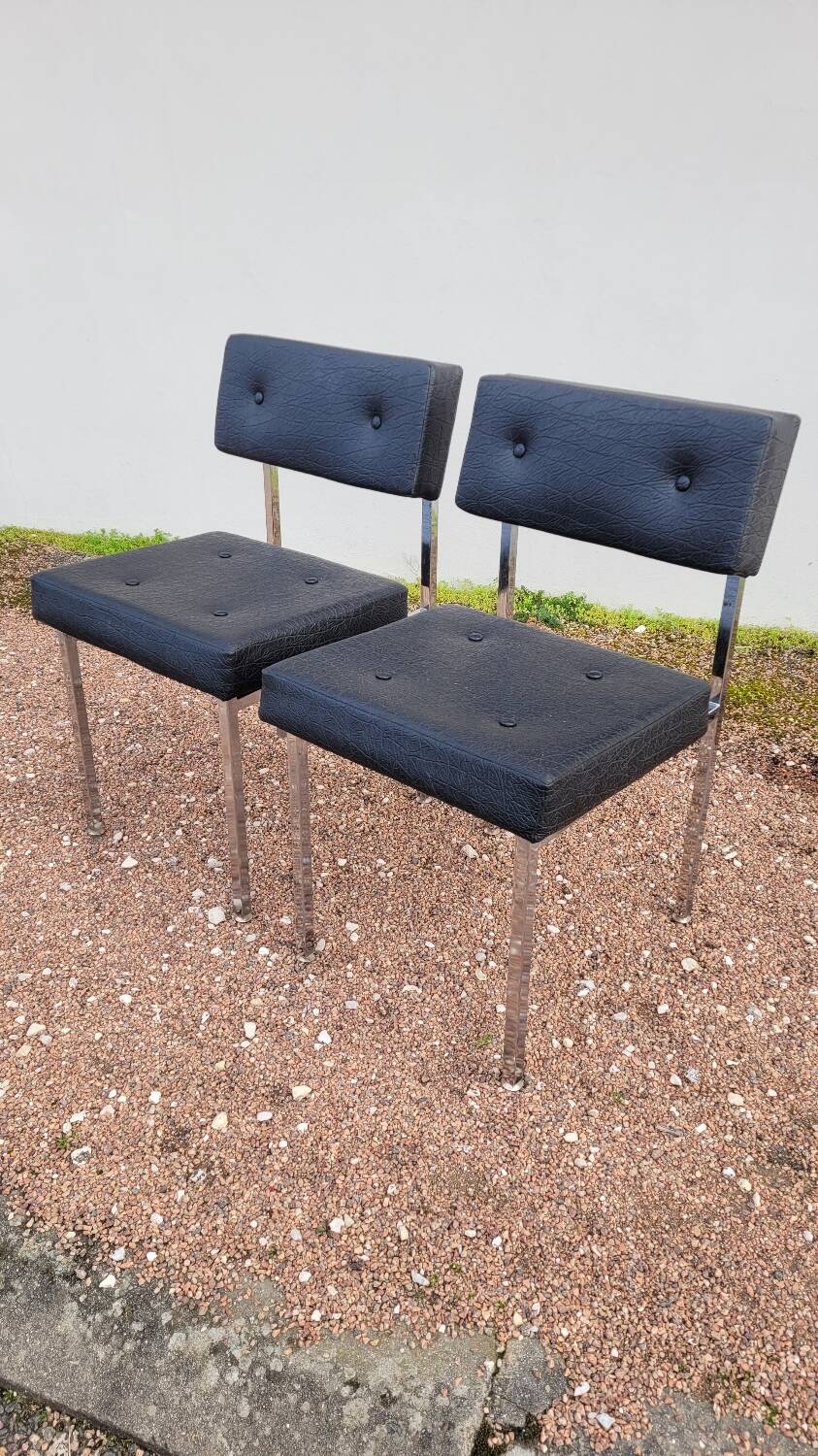 Pair of chromed design skai chairs - 1950s