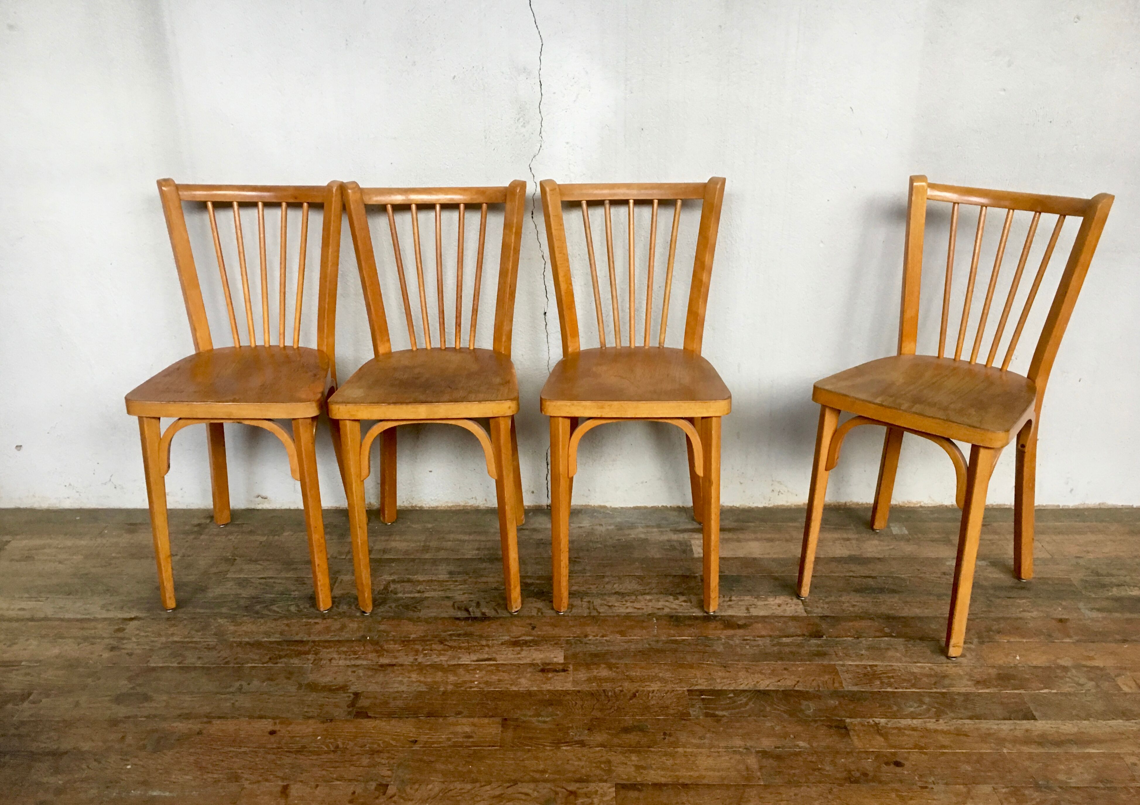 Set of 4 chairs Bistro Baumann wooden clear years 1950-1960