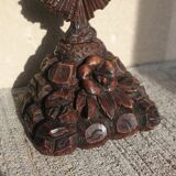 Antique wooden crucifix carved from the Black Forest with grapes and leaves.