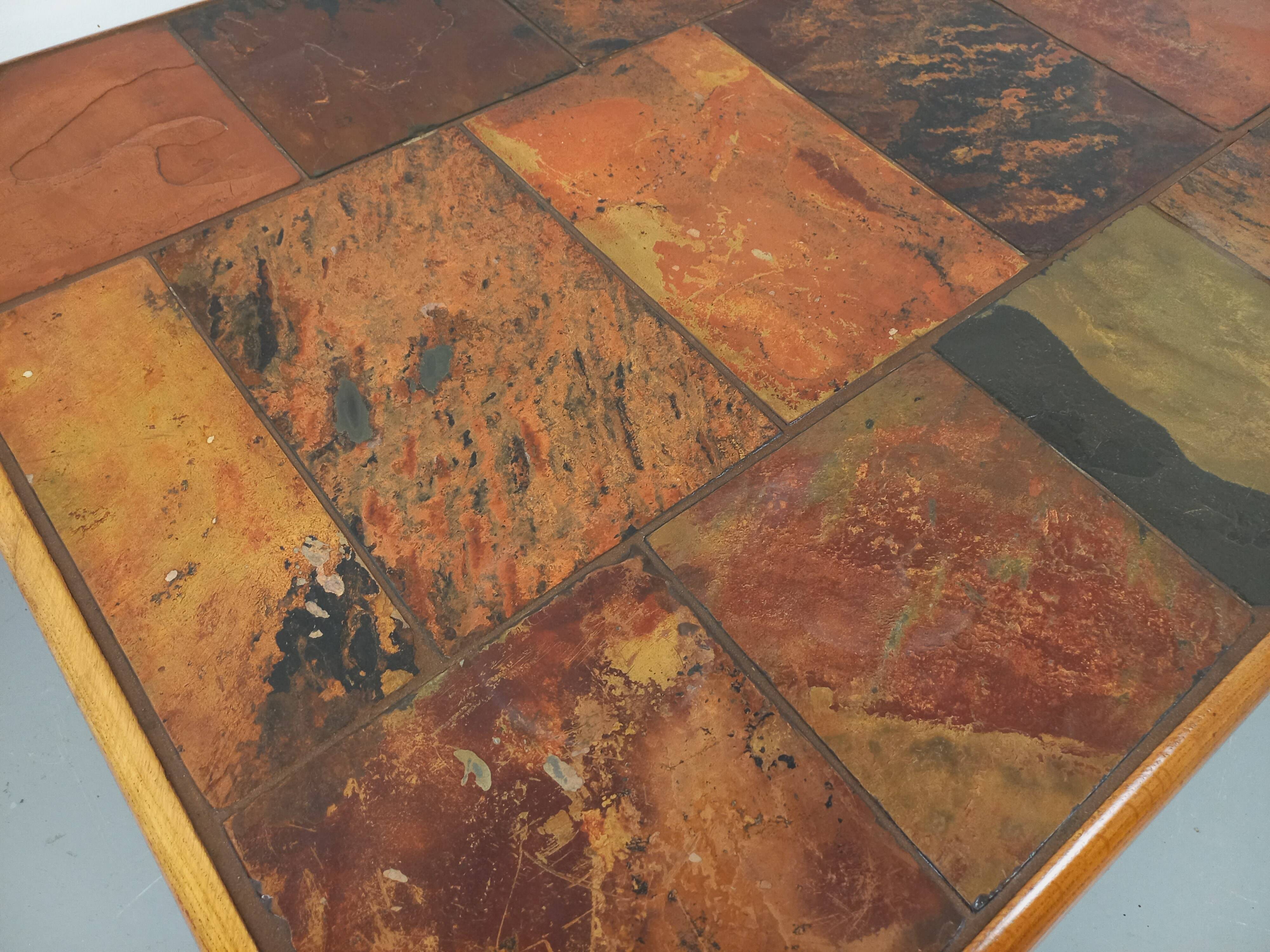 Vintage Brutalist Stone and Oak Coffee Table from the 70s 80s