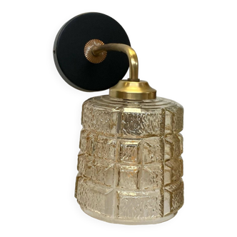Old swan neck wall light in brass and tulip in thick gold glass LAMP-7113
