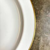 Plat rond A. Vignaud en porcelaine de Limoges blanche et dorée