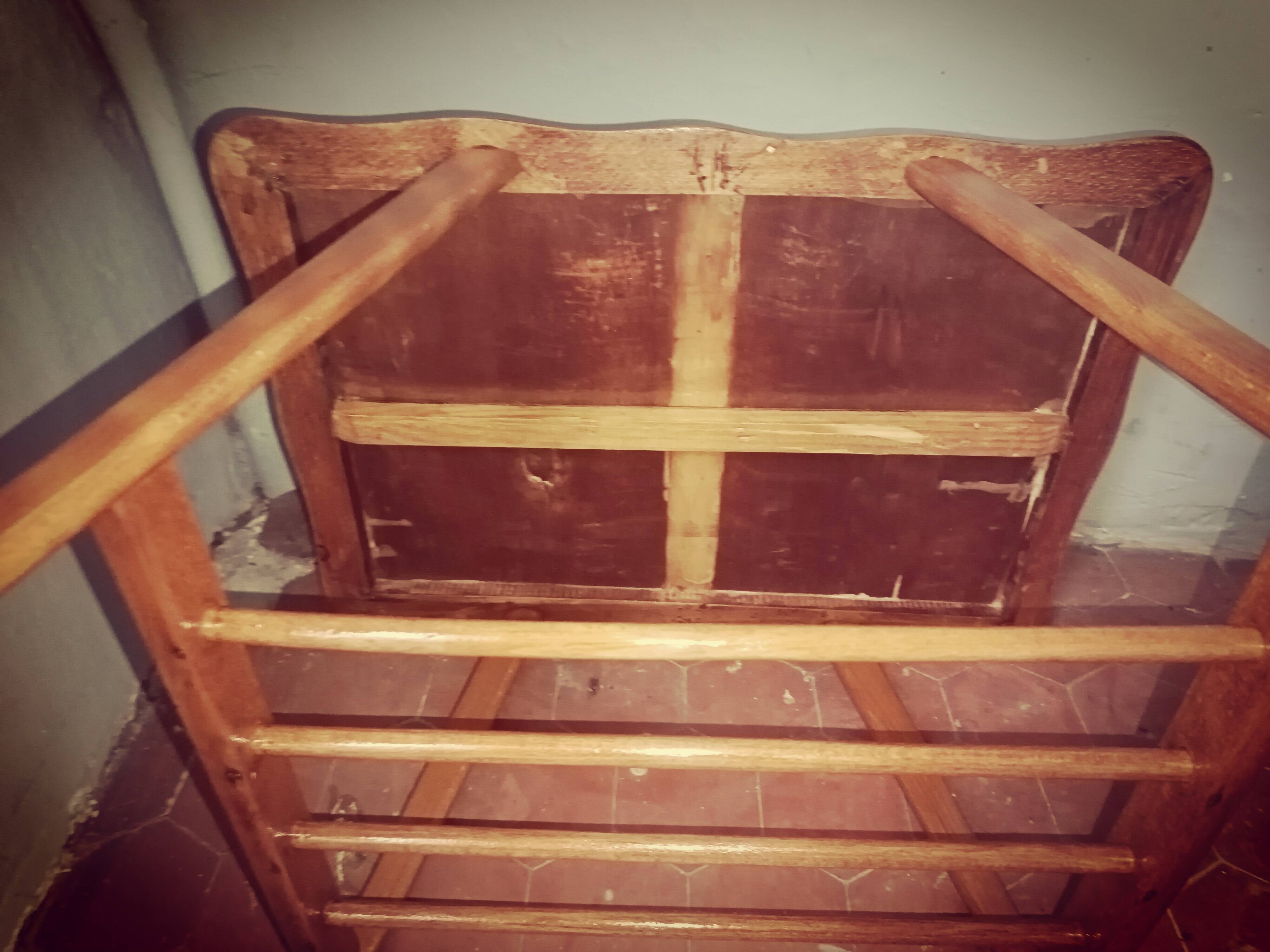 Scandinavian table with compass legs + magazine rack.