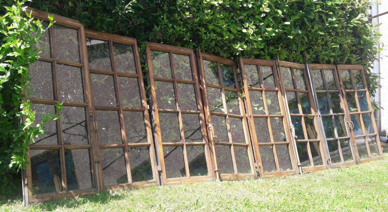 Lot of 4 oak windows H141xL112/117cm old small panes