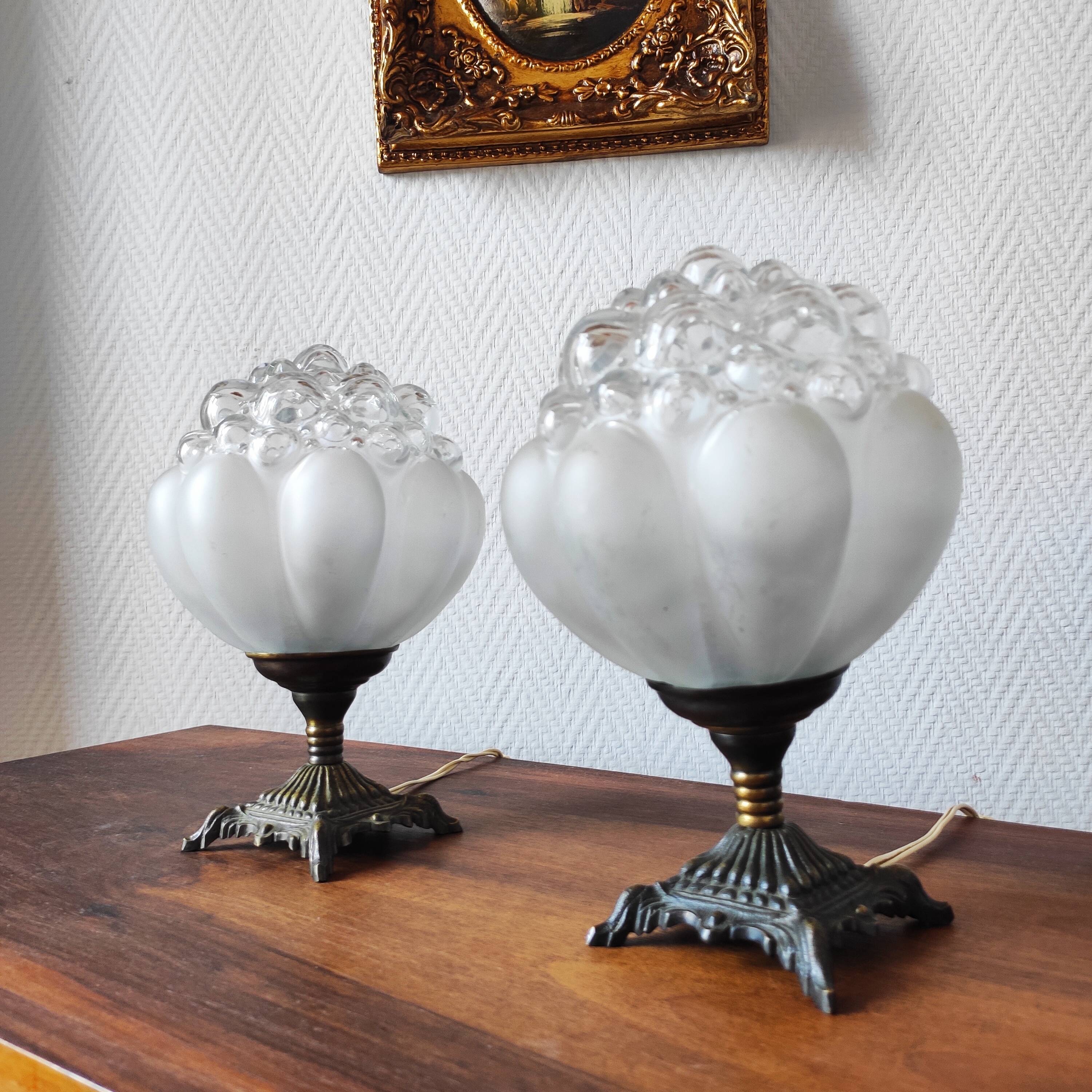 Pair of antique bubble globe lamps