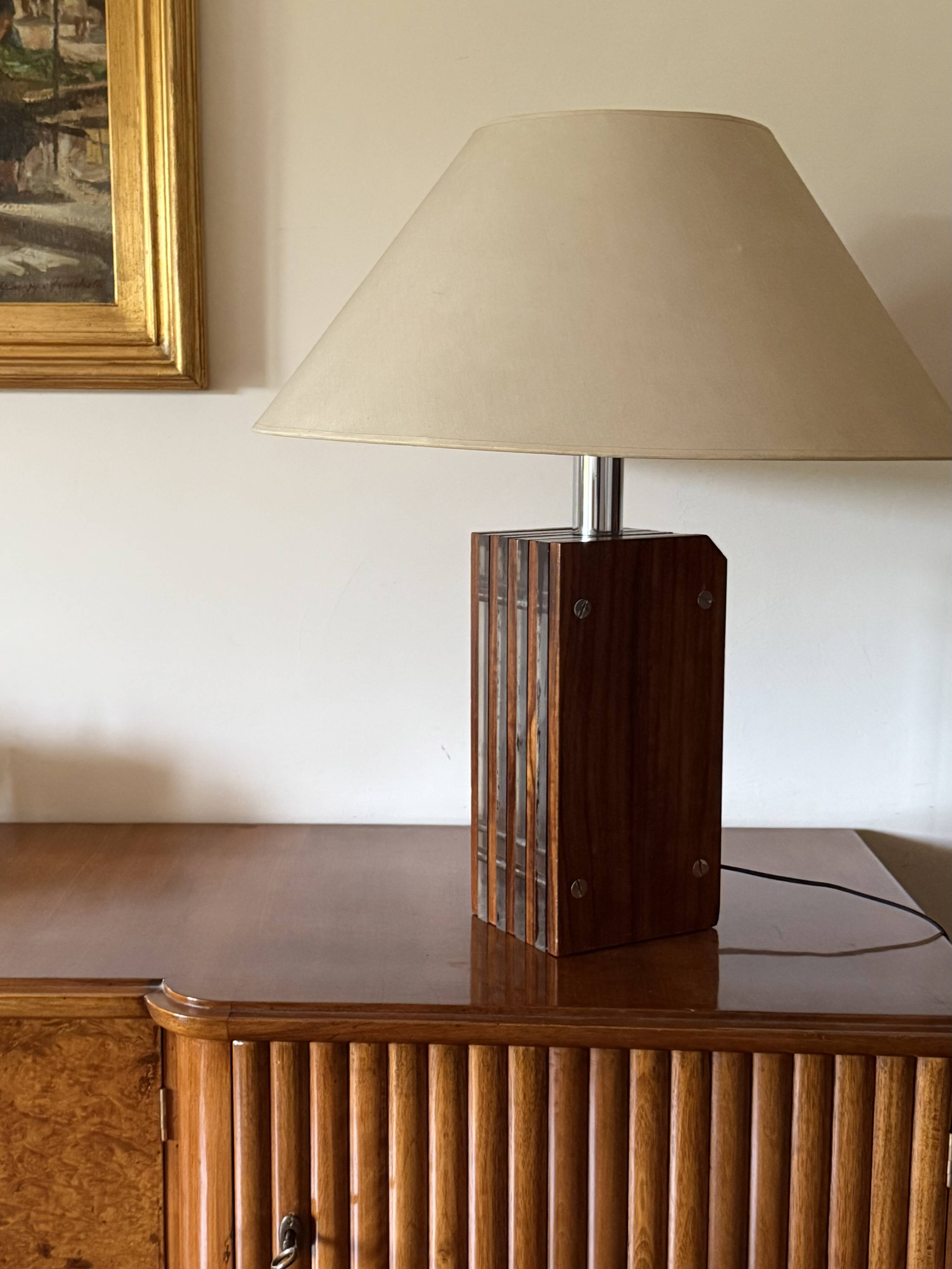 Hollywood regency wood and lucite table lamp base, Italy, 1970s