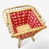 Worker basket in rattan and colorful fabric
