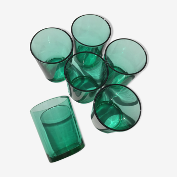 6 Verres à eau droits en verre vert hauteur 8cm