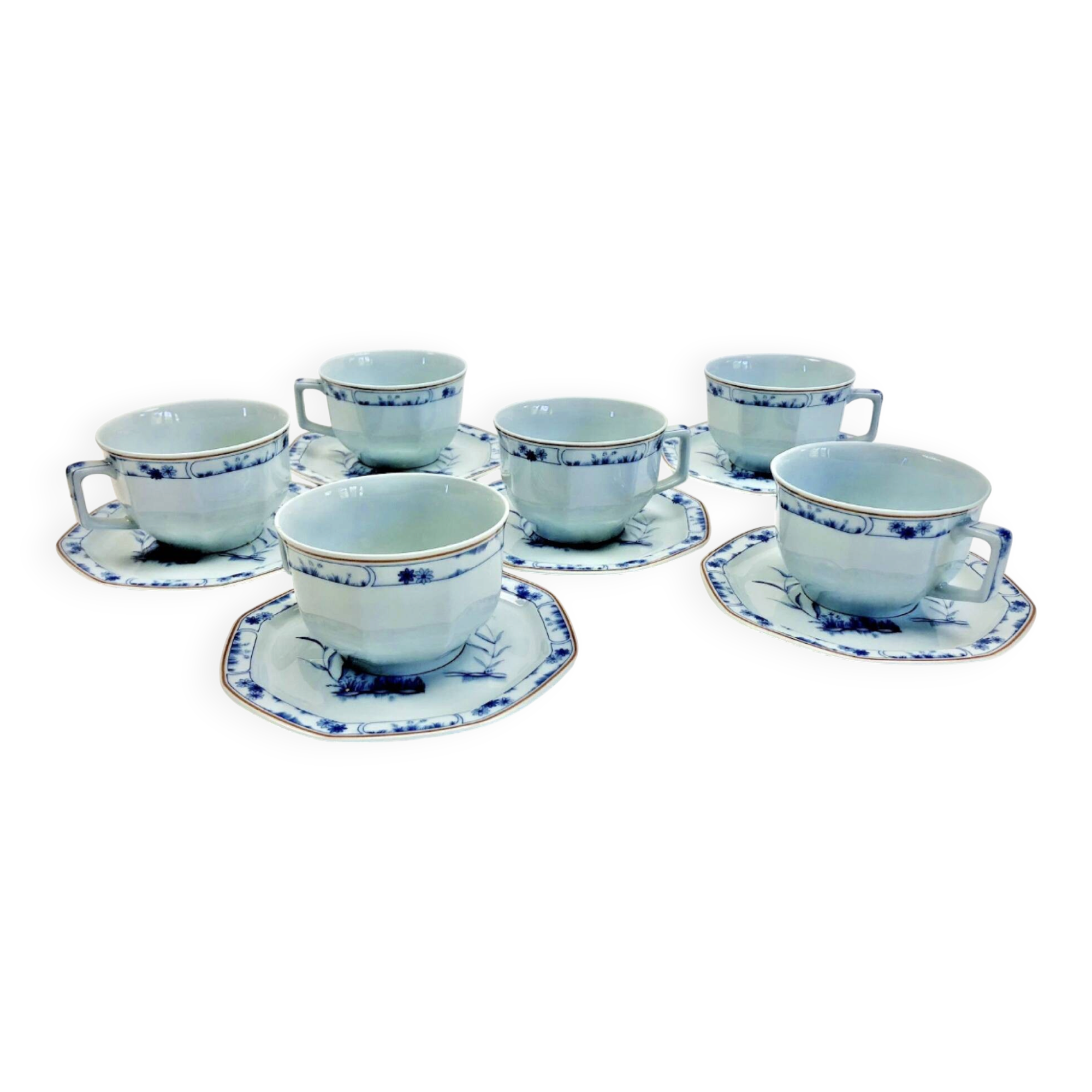 6 octagonal tea cups and saucers porcelain Haviland Limoges