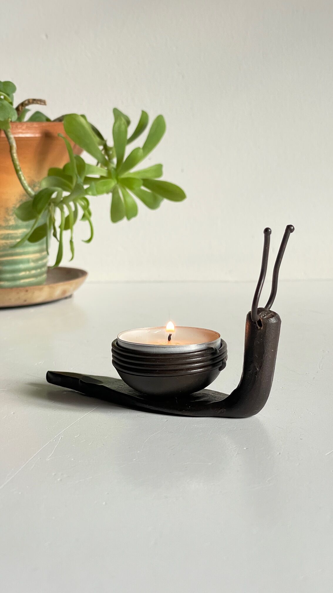 Brutalist escargot vintage candle holder