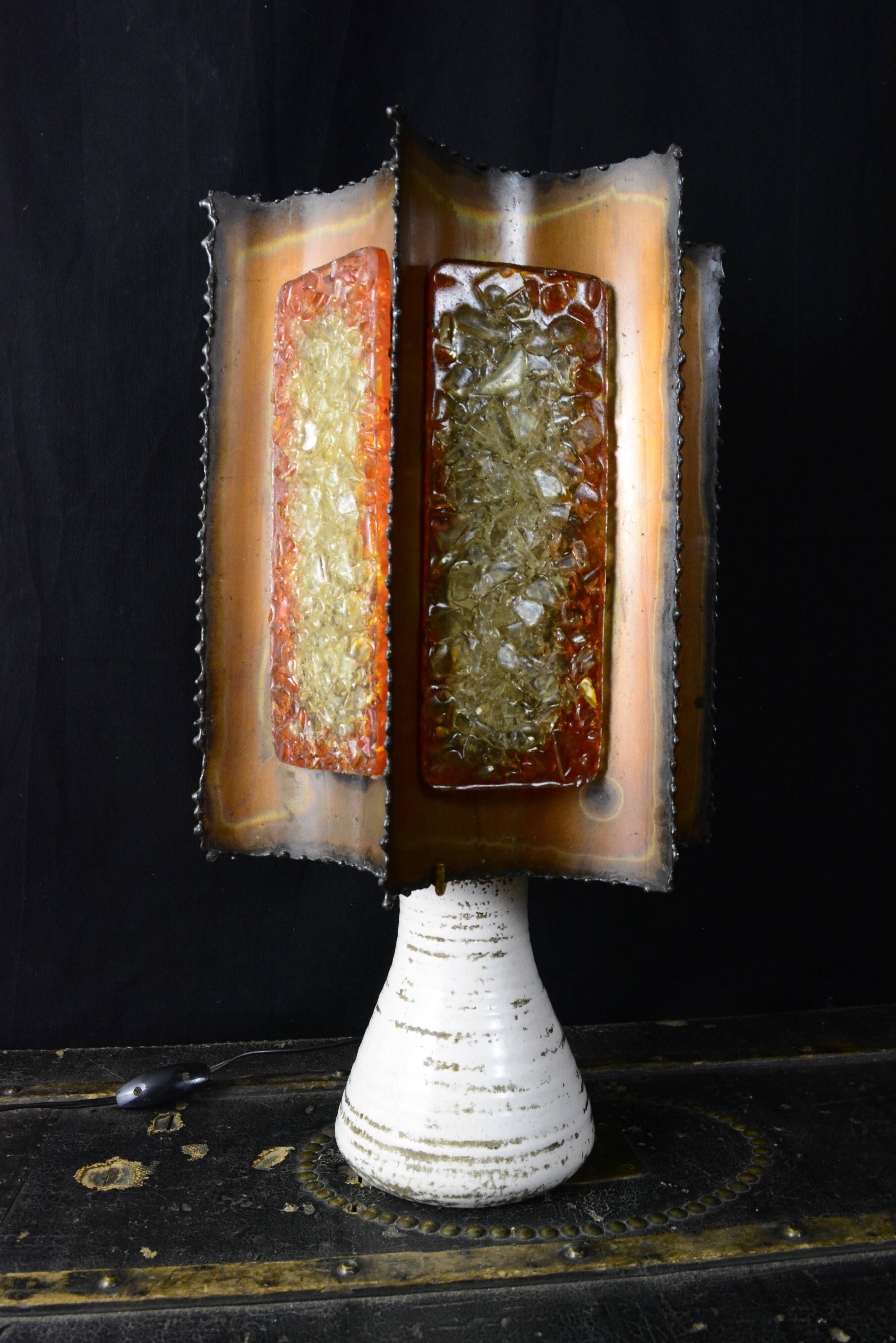 Brutalist design lamp in ceramic and metal - Accolay