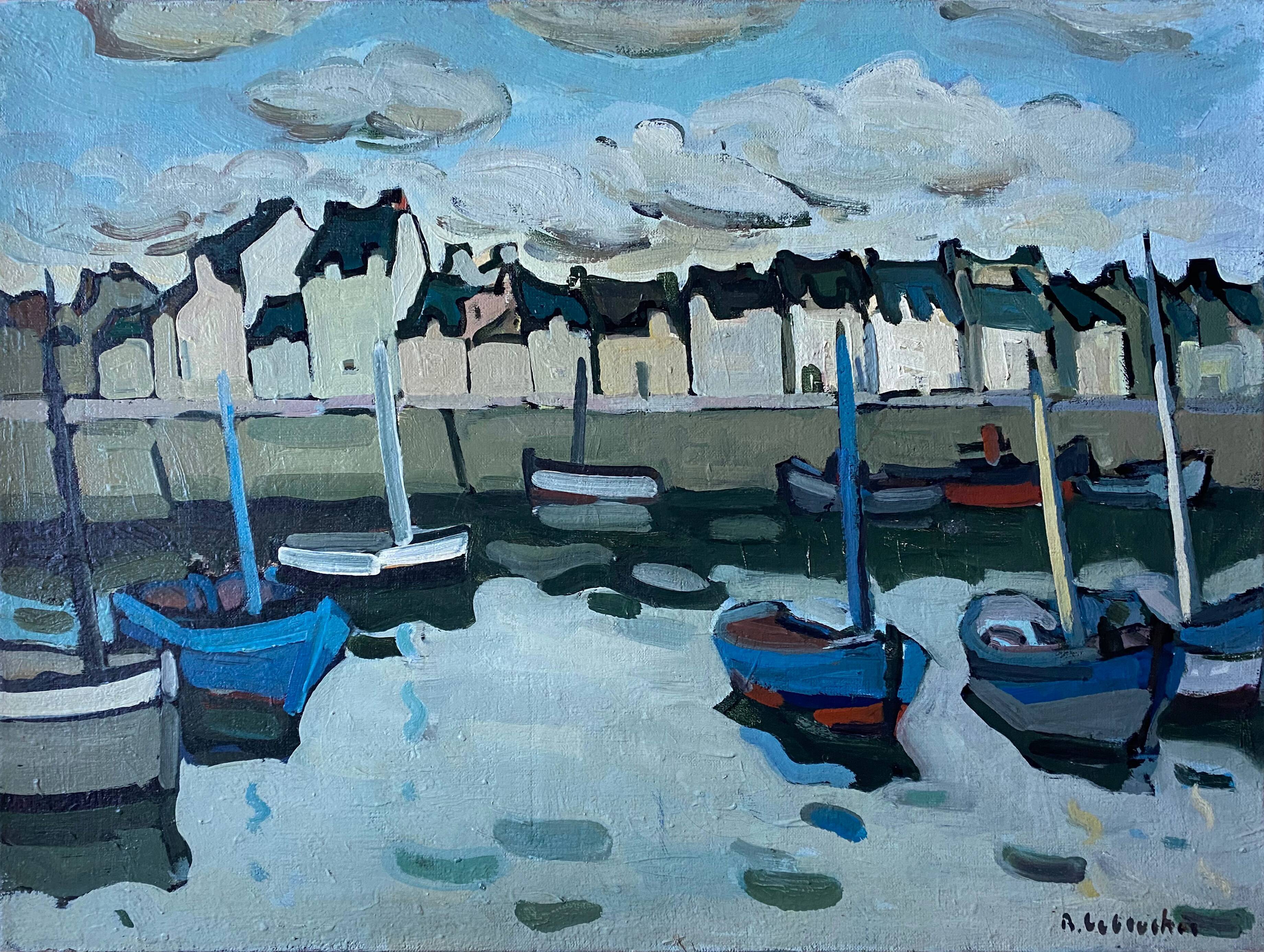 HST painting "Port of Cherbourg" Marine Normandy / Brittany by Robert Leboucher