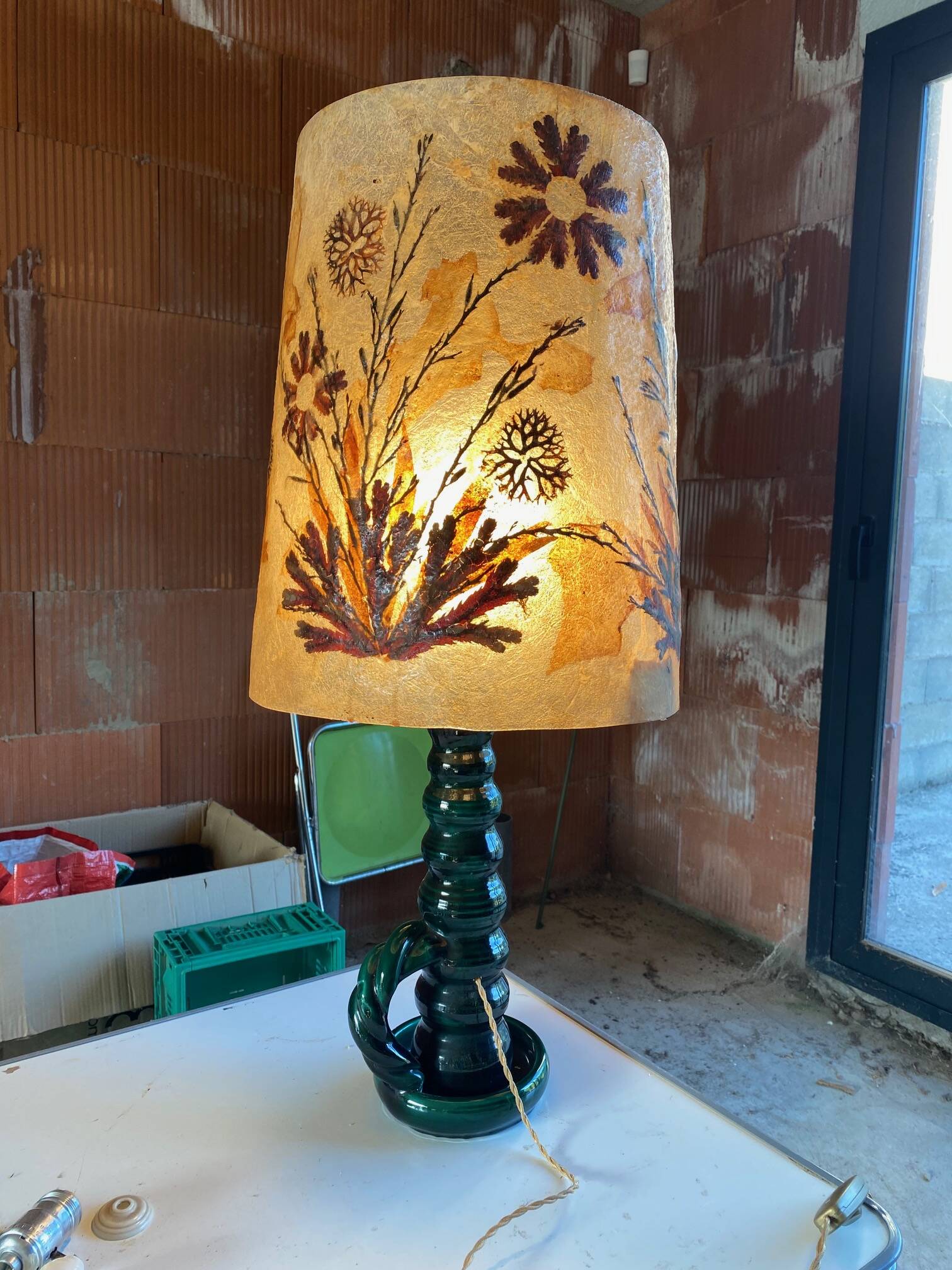 Vintage table lamp with herbarium shade