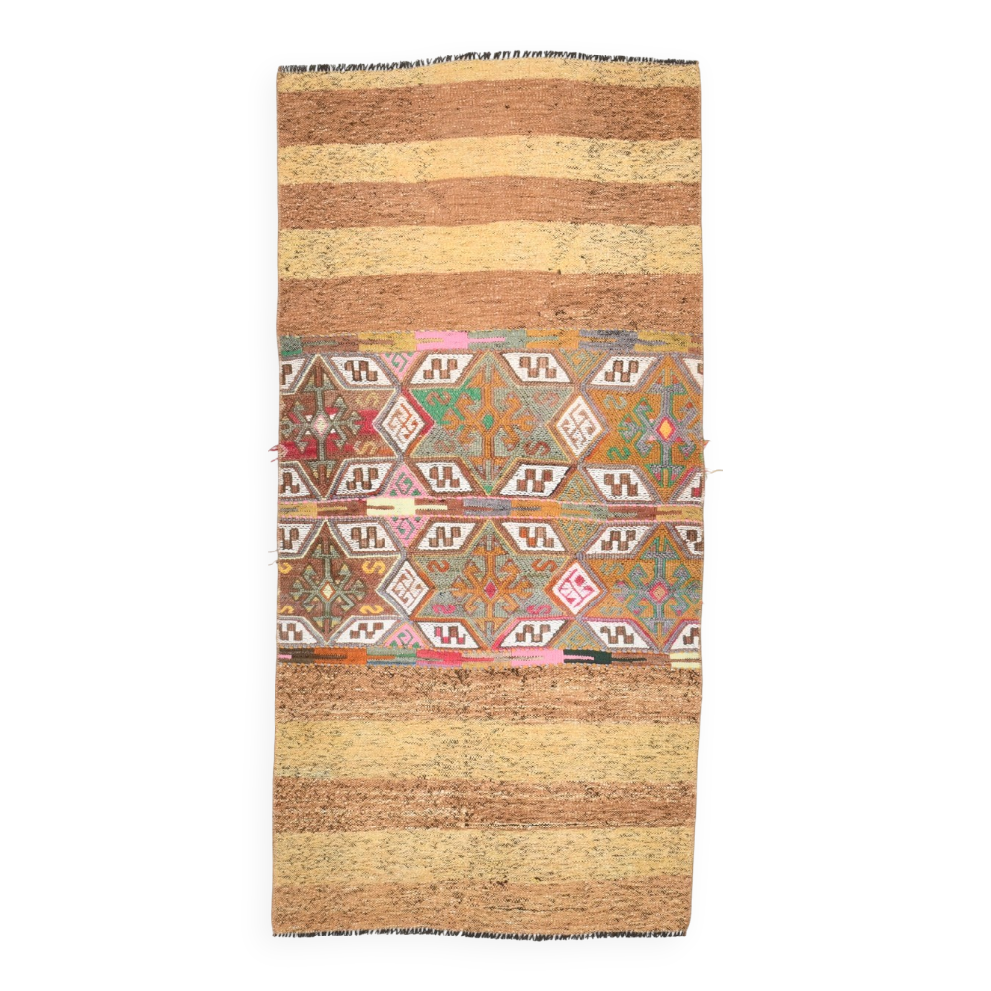 3x6 Light Yellow & Brown Turkish Kilim Rug, 83x173