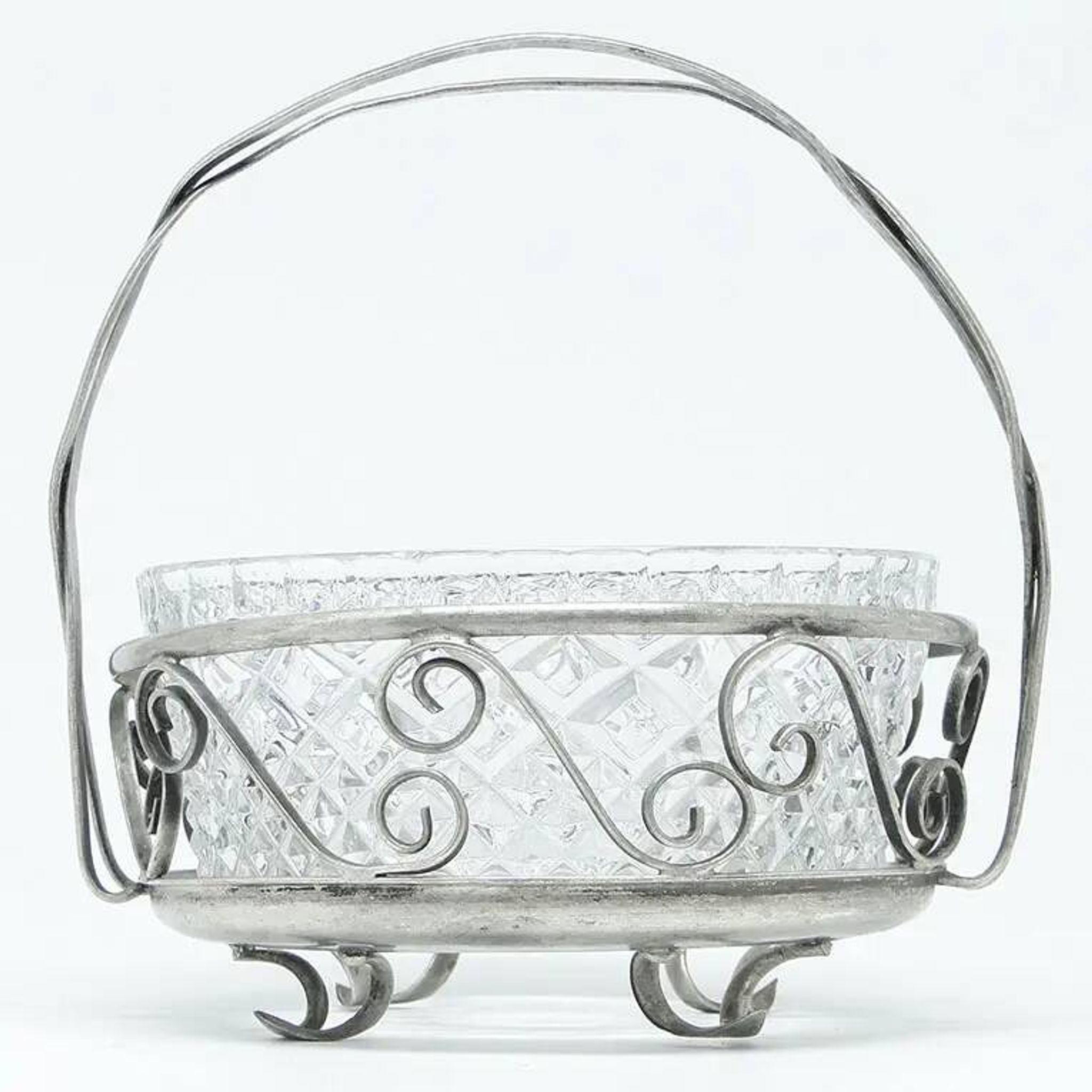Sugar bowl, postmodernism, silver-plated brass, glass, HEFRA, Poland, 1970s