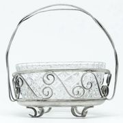 Sugar bowl, postmodernism, silver-plated brass, glass, HEFRA, Poland, 1970s