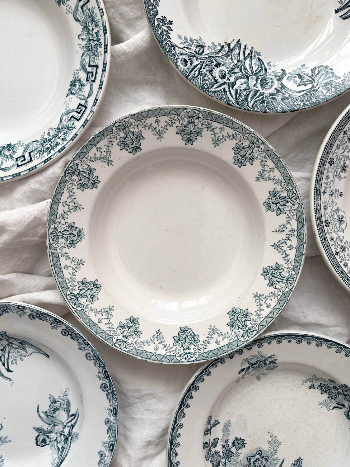 6 mismatched Saint Amand ironstone soup plates