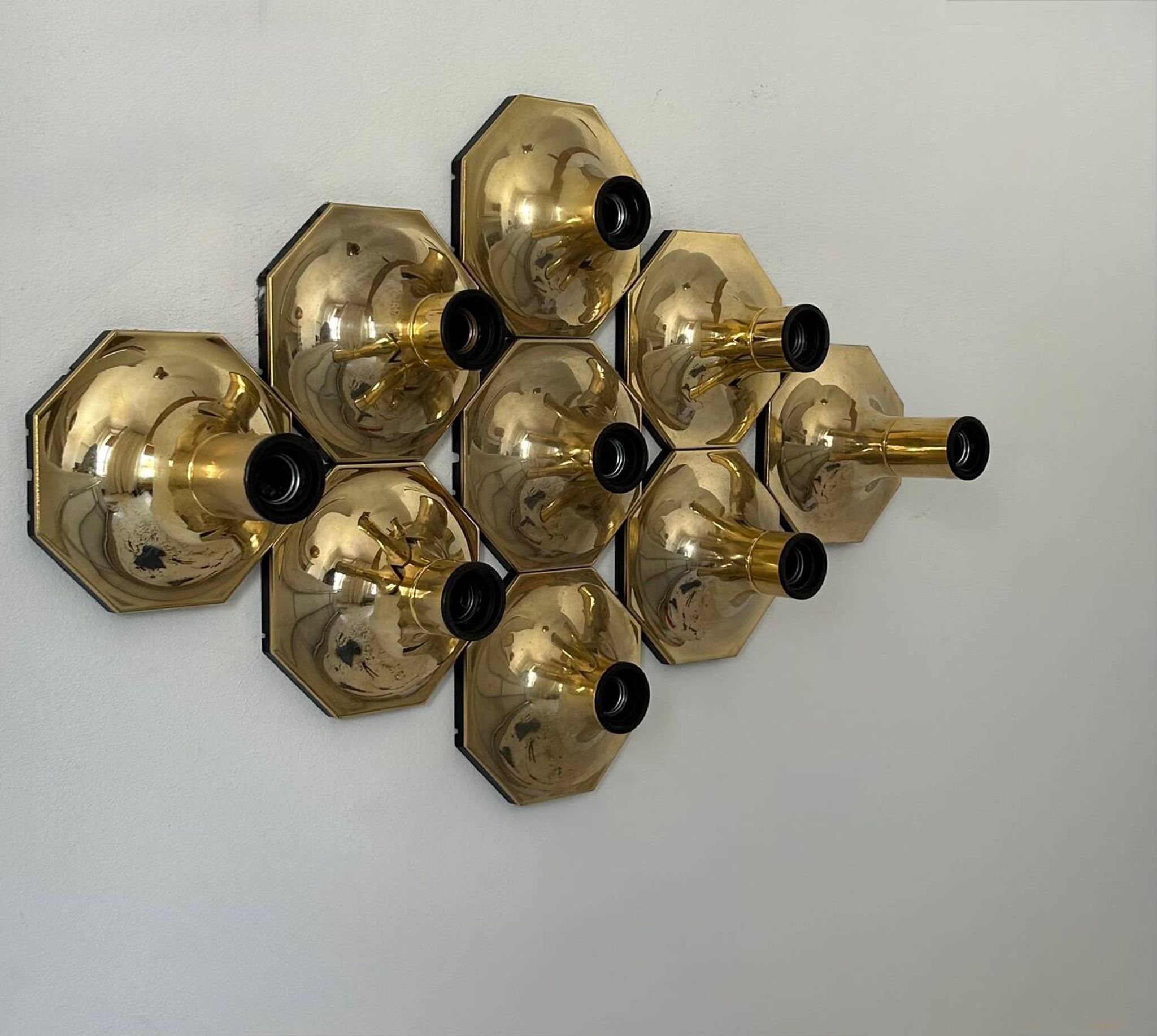 Set of 9 brass wall lights, Motoko Ishii for Staff Leuchten 1970