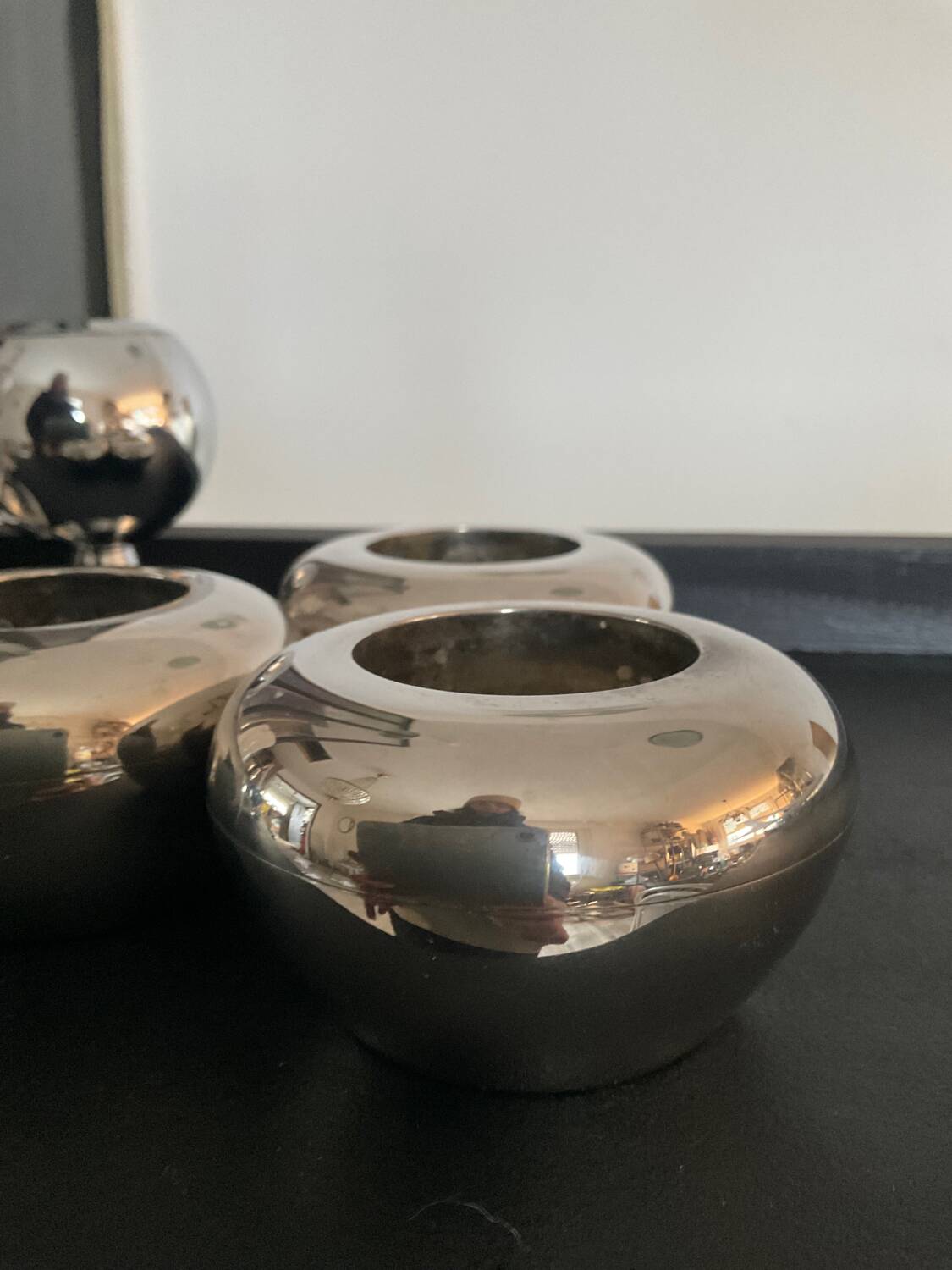 Series of 6 vintage candlesticks in brass and silver metal