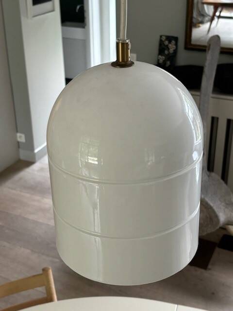 White metal pendant light - suede from the 70s/80s