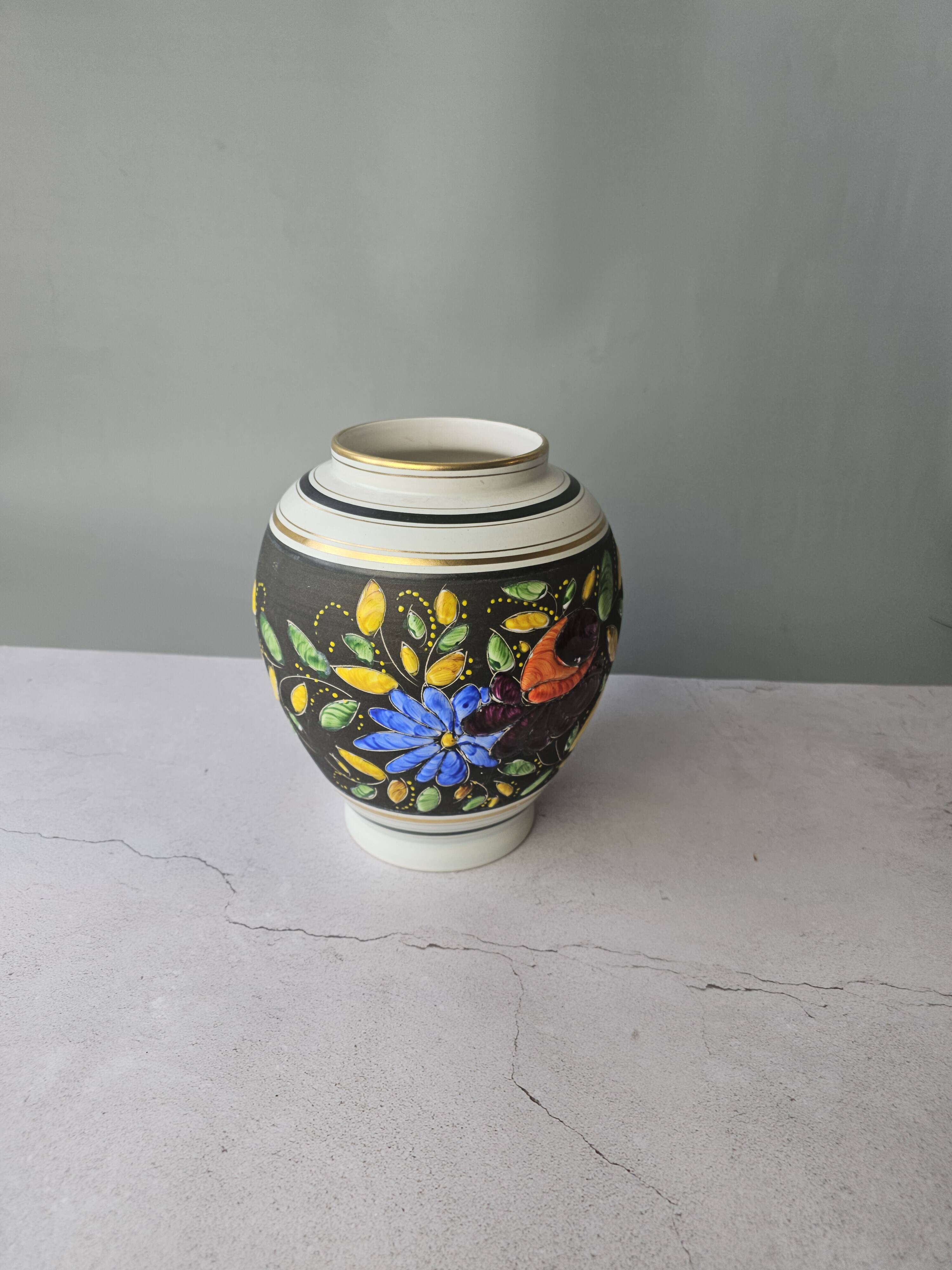 Large porcelain vase H. Becquet floral