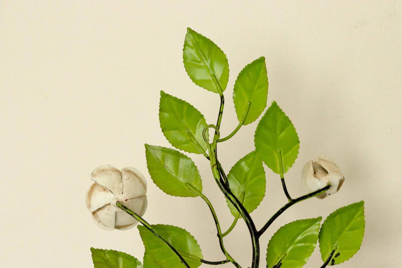 Pair of vintage green metal wall sconces – leaf-shaped