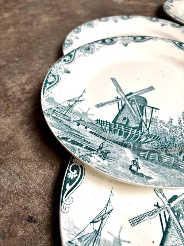 6 assiettes plates n°4 Salins en terre de fer, service ''Delft