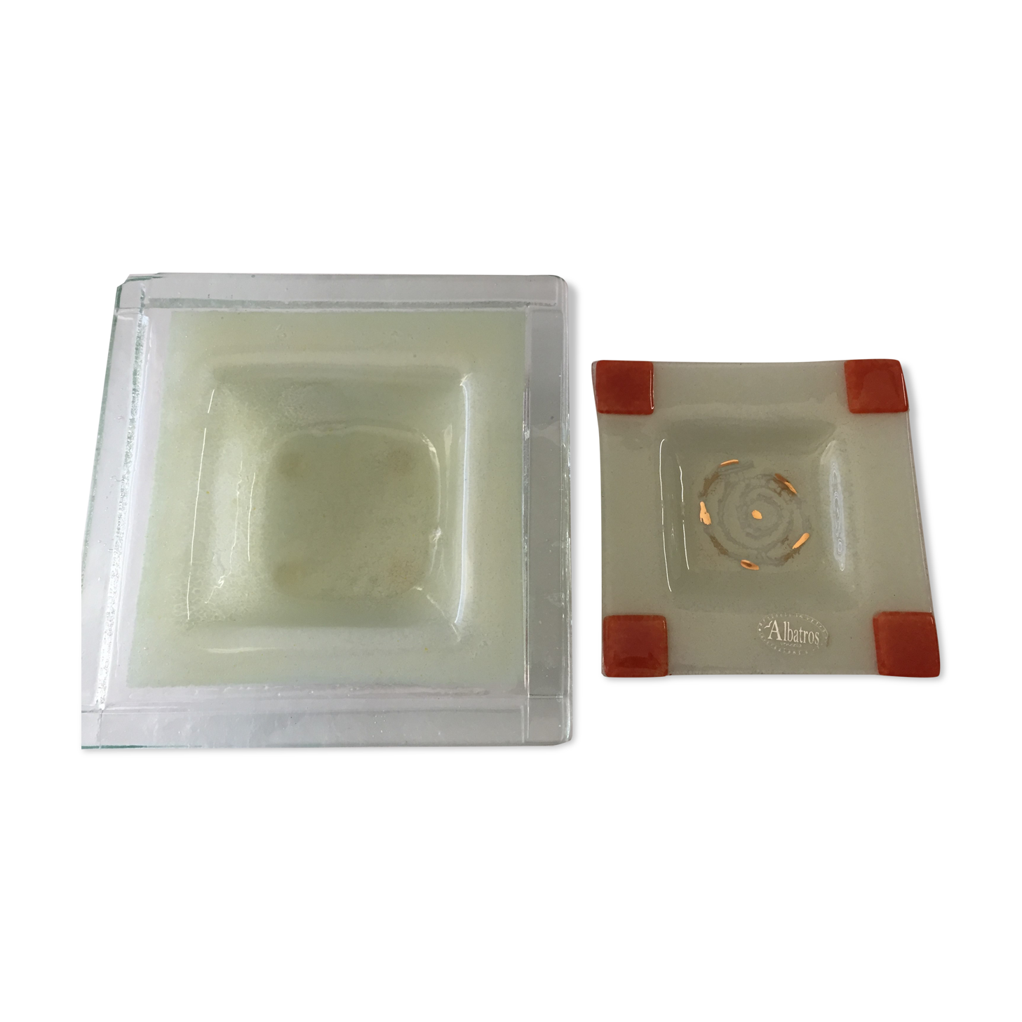 Ashtray & pocket trays melted glass from murano "albatross" venezia italy