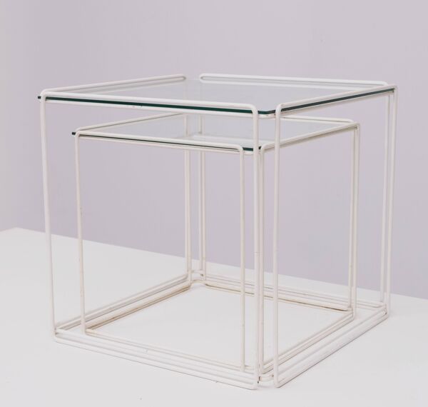 Tables gigognes en verre blanc et transparent Isocele Max Sauze pour le studio Max Sauze
