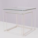 Isocele White and Clear Glass Nesting Tables Max Sauze for Max Sauze studio