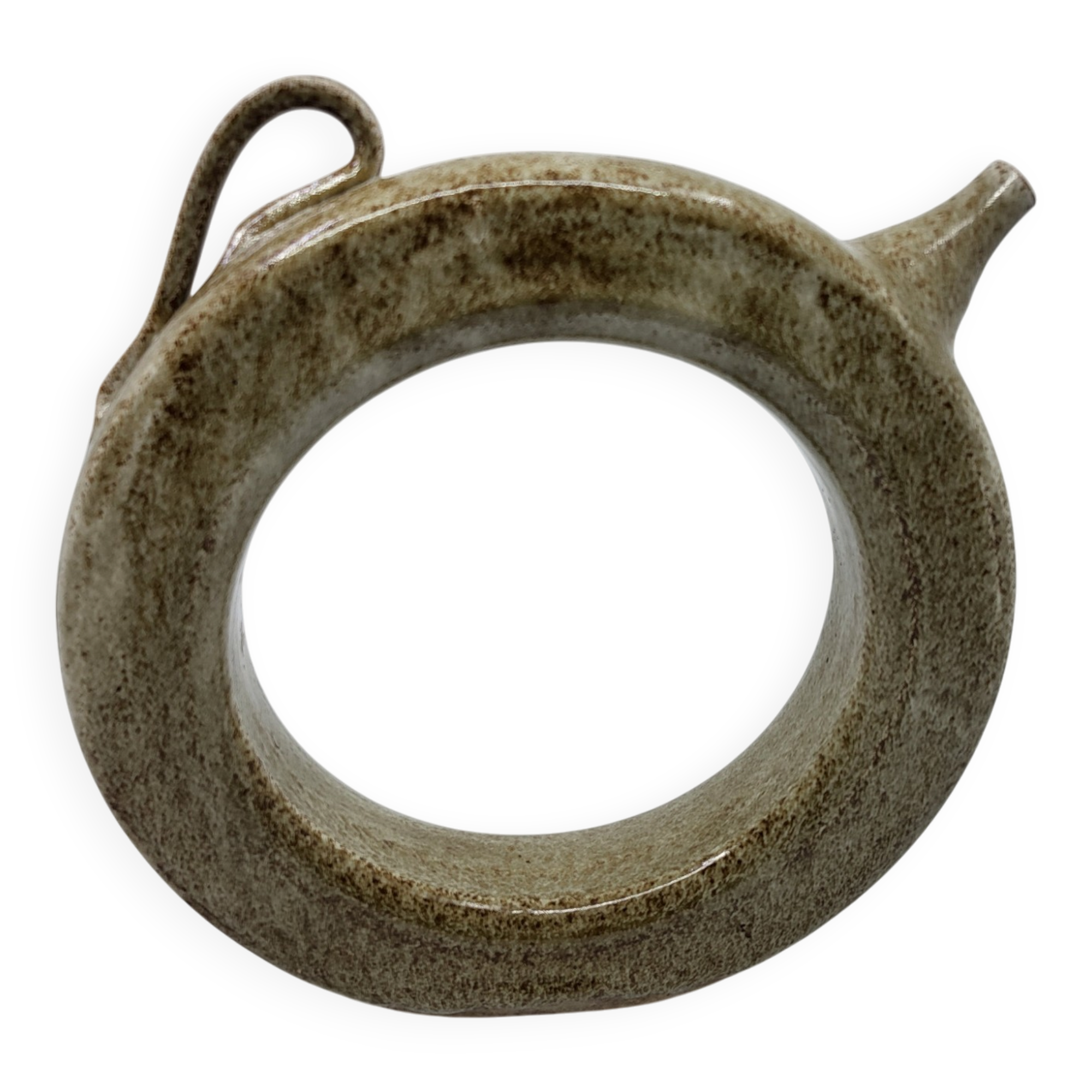 Vintage glazed stoneware pitcher in sculptural ring shape (1970s)