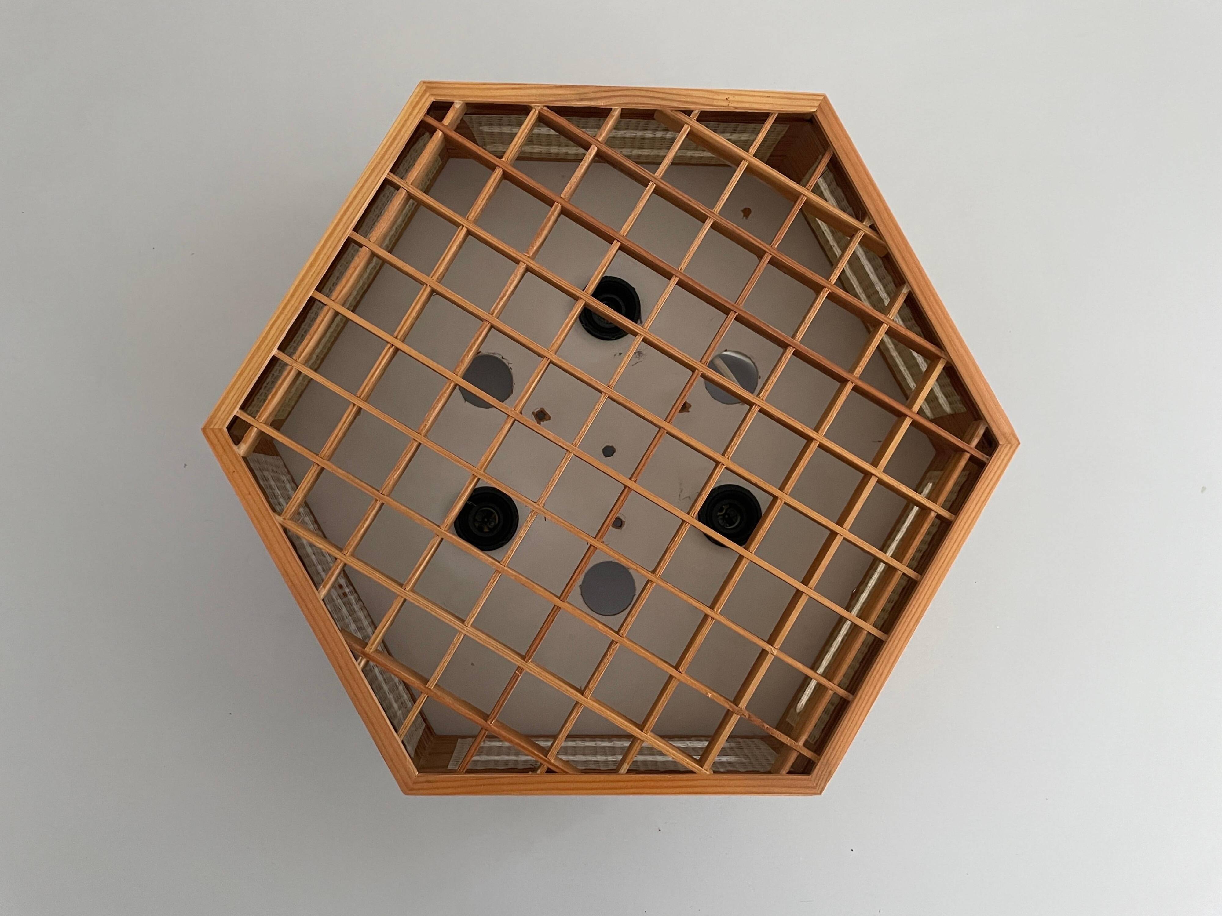 Hexagonal wooden recessed lamp, 1970s, Germany