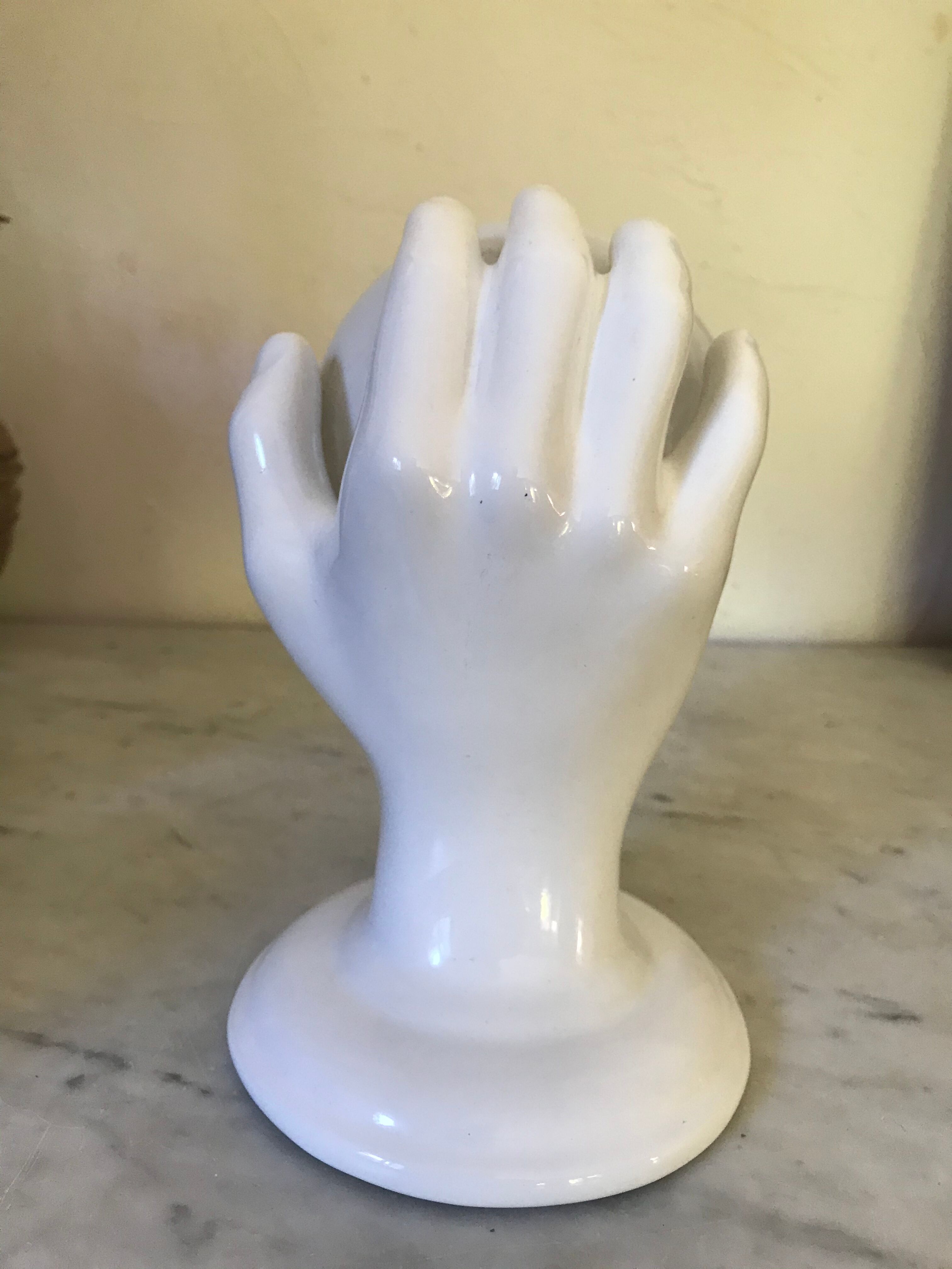 Ceramic hand and opaline sconce