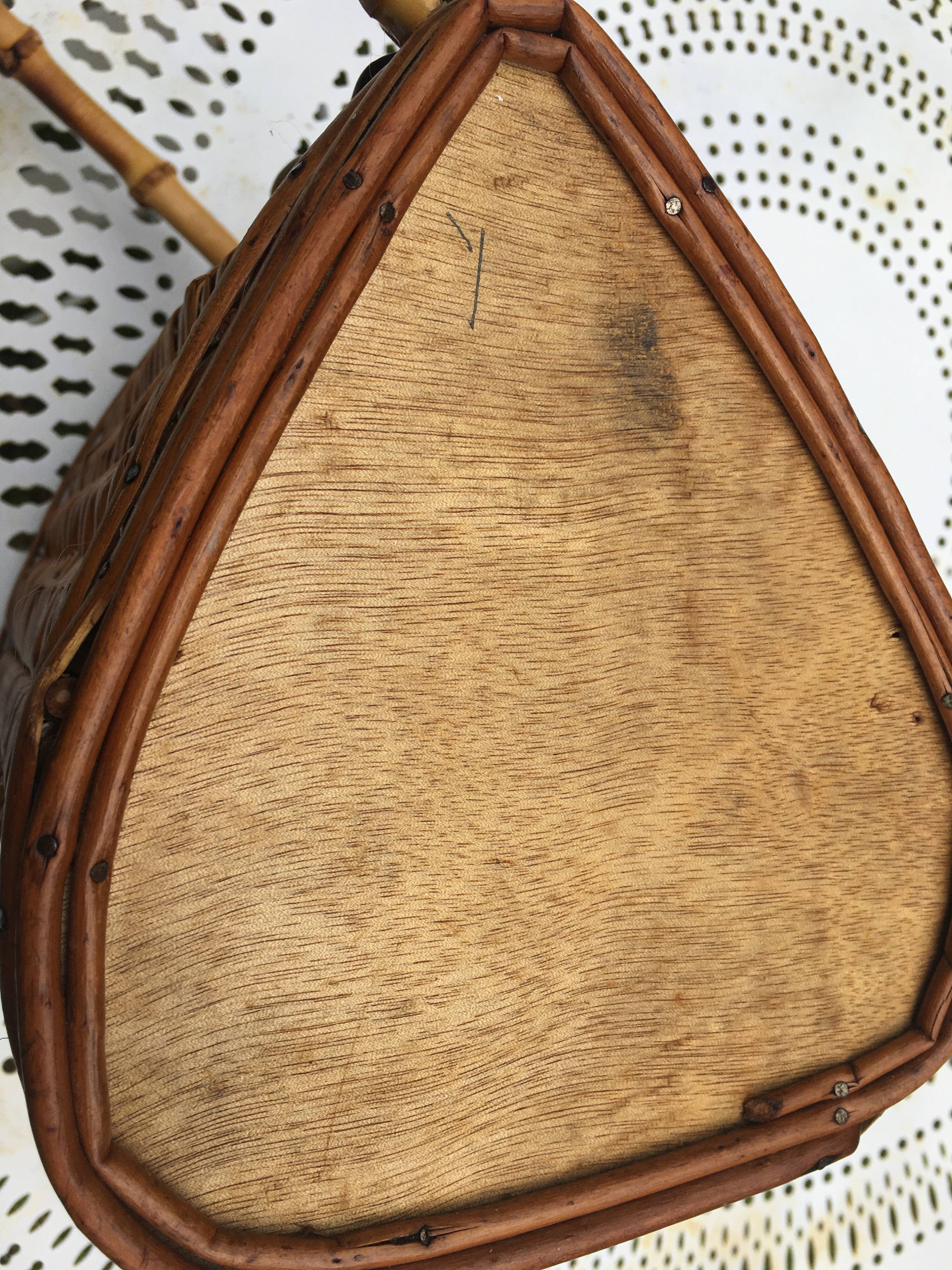 60'S braided wicker basket / hand bag