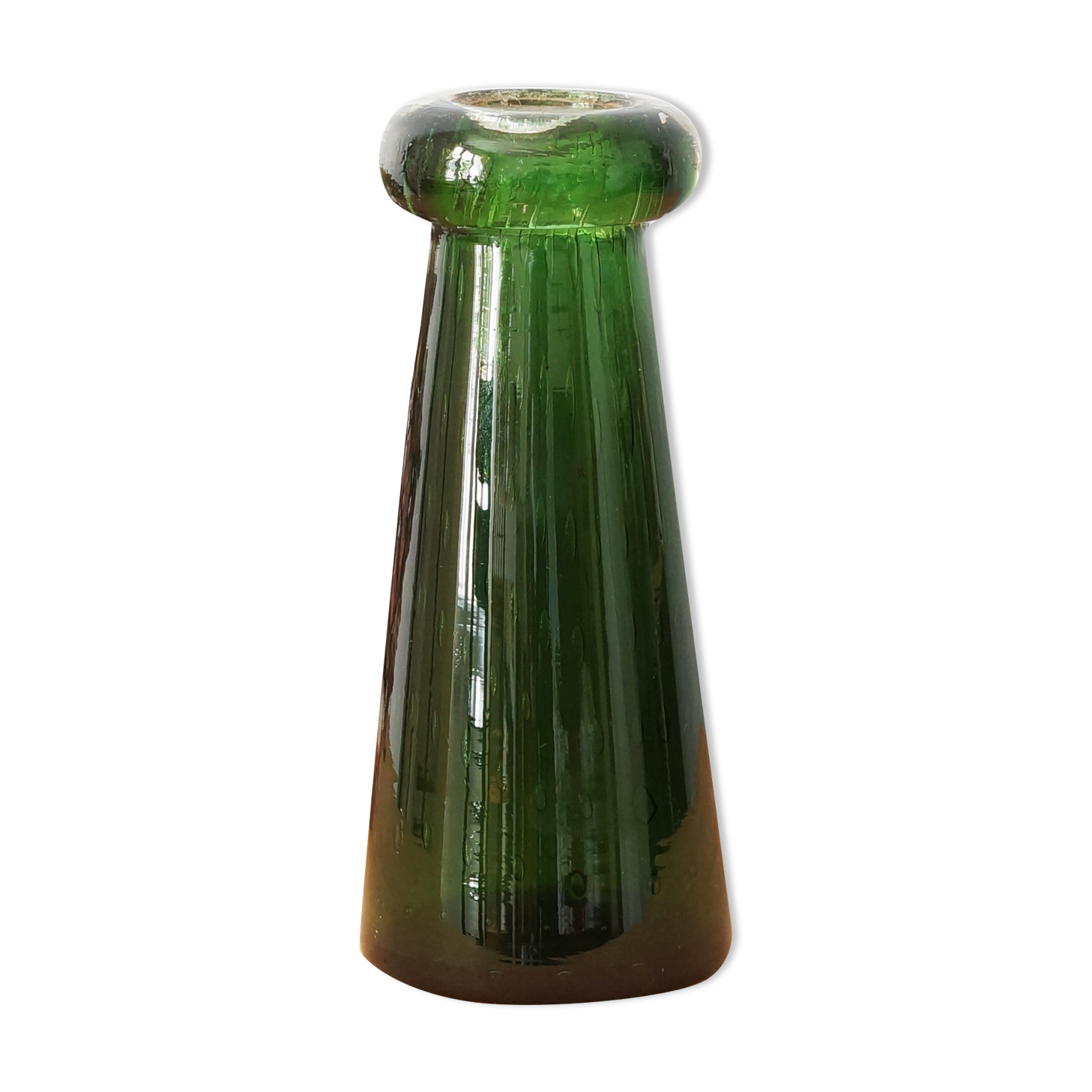 Vase en verre vert, verre soufflé bullé, vintage