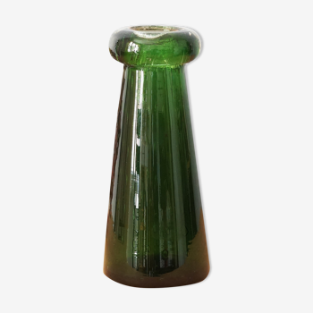 Green glass vase, bubbled blown glass, vintage