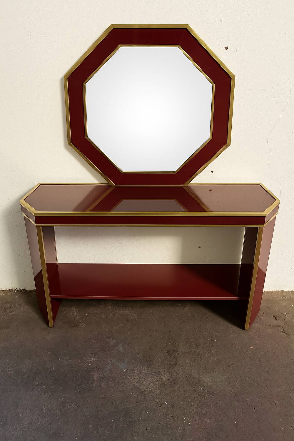 Burgundy octagonal mirror Éric Maville