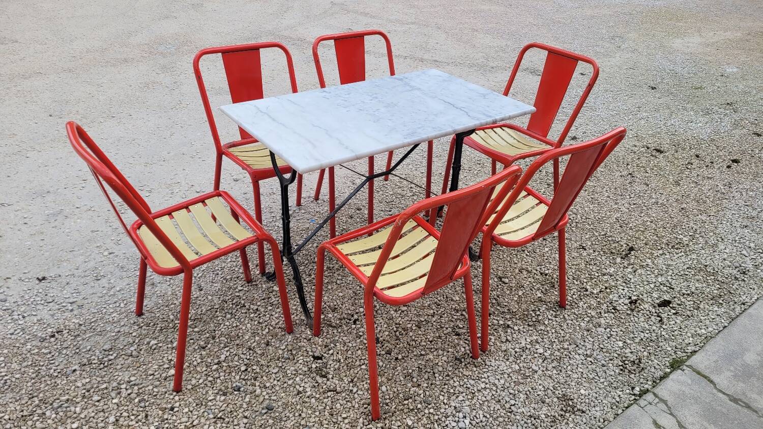 Marble and antique cast iron bistro table