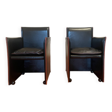 Mario Bellini - pair of BREAK 401 leather armchairs for CASSINA