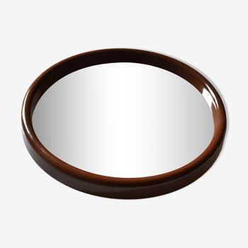 Miroir scandinave rond années 70 plastique marron Finnmirror made in Finland