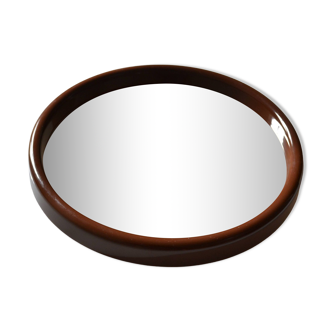 Miroir scandinave rond années 70 plastique marron Finnmirror made in Finland