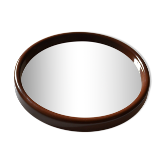 Scandinavian round mirror from the 70s brown plastic Finnmirror made in Finland