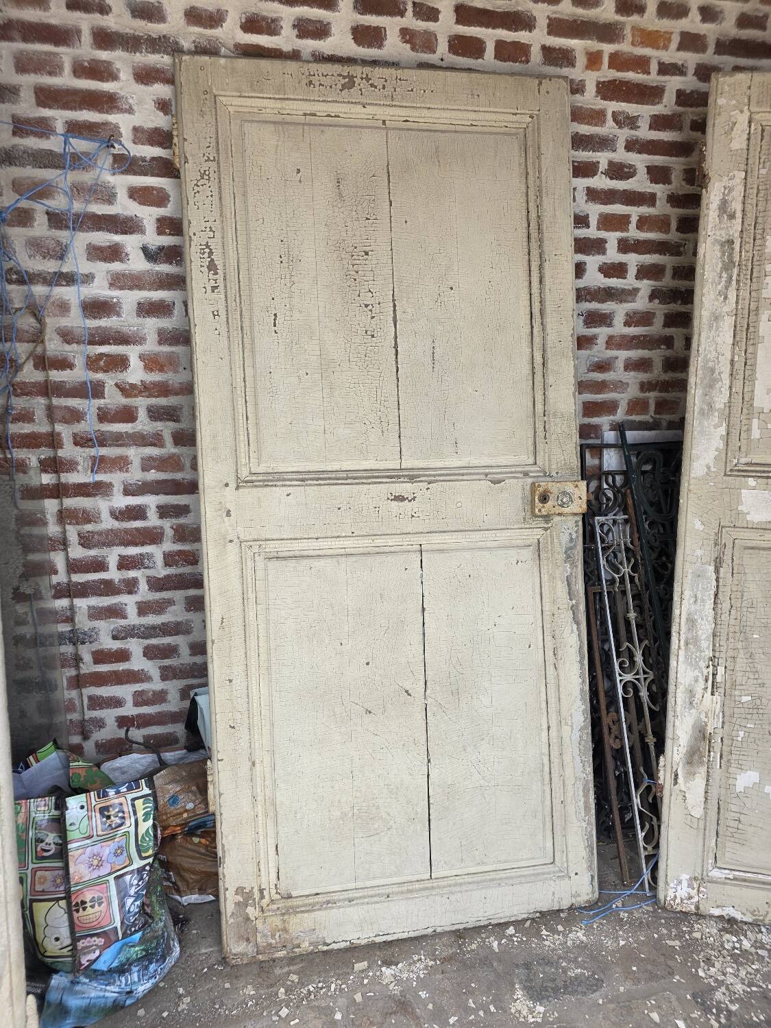 19th century partition door in double-sided solid oak