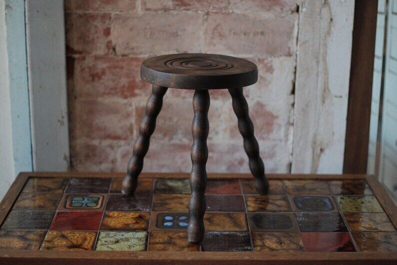 Vintage stool, tripod stool, occasional stool, wooden plant stand, side table, interior decoration.