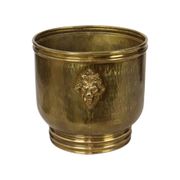 Large Hammered Brass Jardinière/Planter with Lion Heads